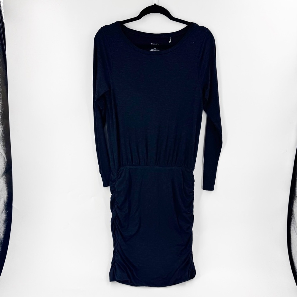 ✅ Toad & Co Black Long Sleeve Ruched Outfox Boatneck Dress‎ Size Small